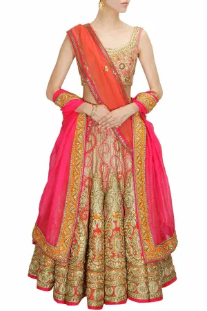 Golden and Pink Bridal Lehenga Choli