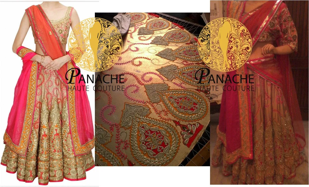Golden and Pink Bridal Lehenga Choli