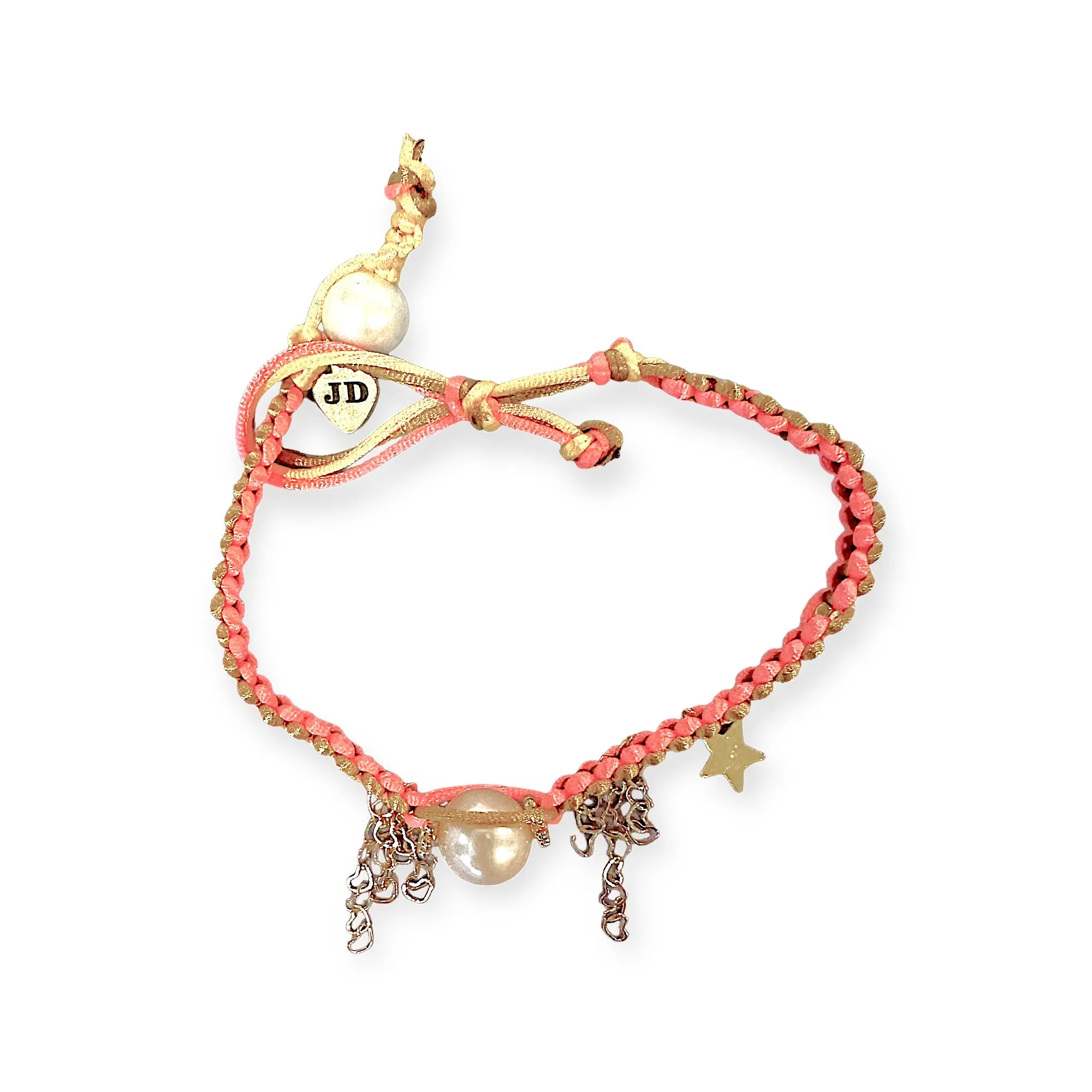 GOLDEN CORAL STAR PEARL AND CHAIN SILK ROCKER ANKLET