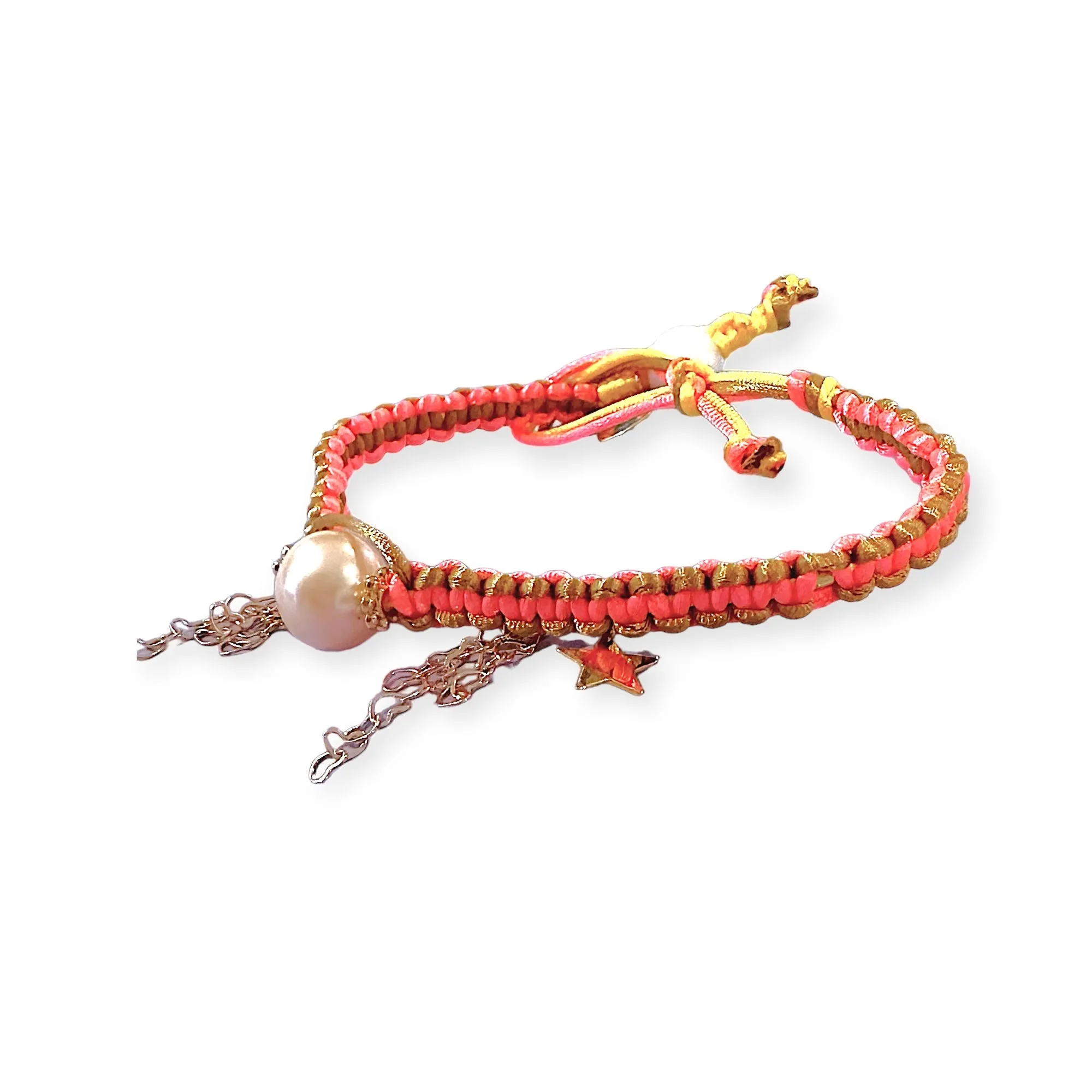 GOLDEN CORAL STAR PEARL AND CHAIN SILK ROCKER ANKLET