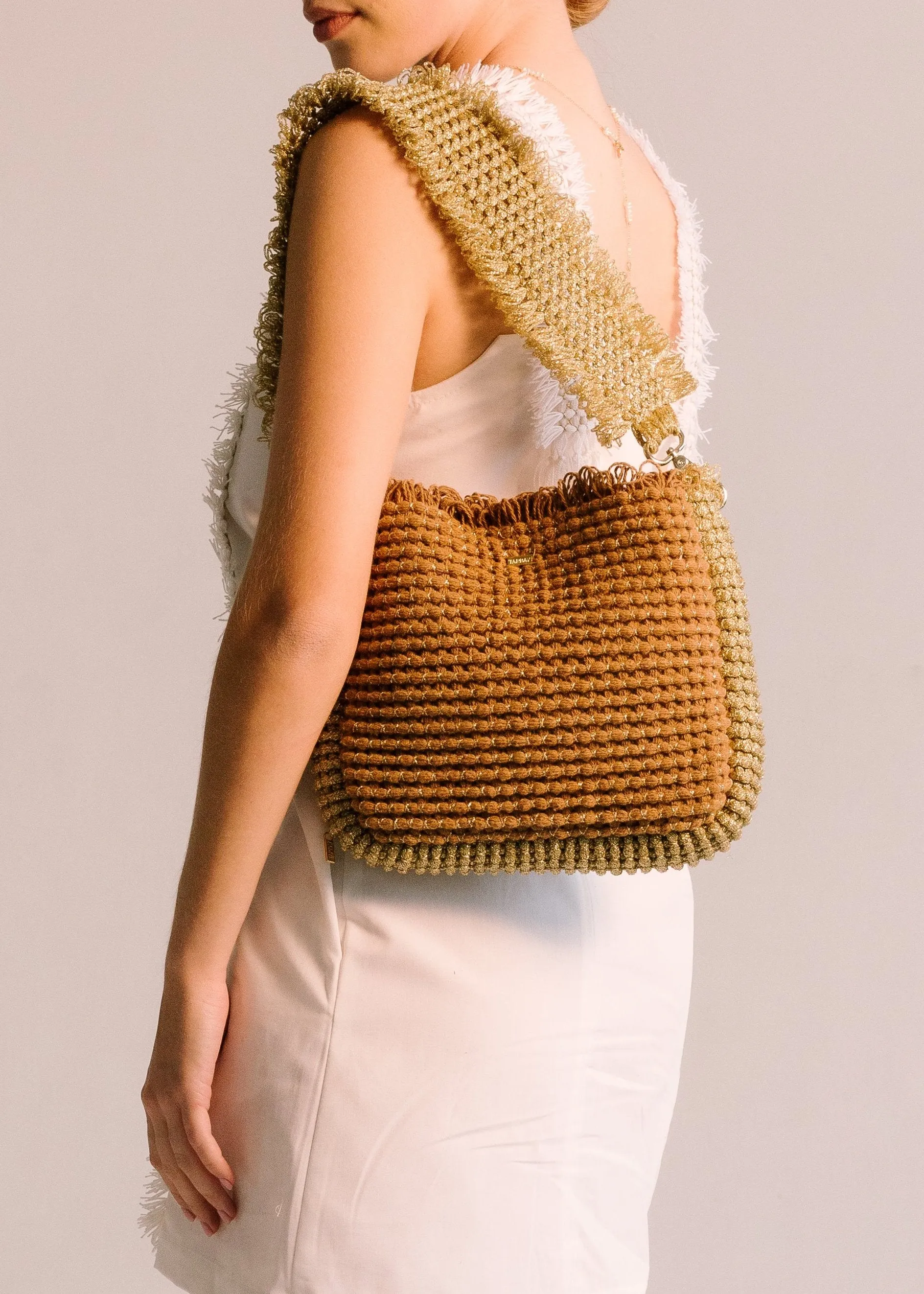 Gossypium Shoulder Bag #2 - Tobacco & Gold
