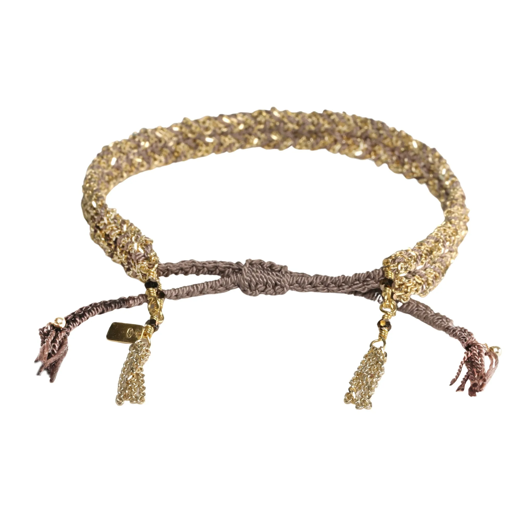 Grey Silk and Yellow Gold Vermeil Chain Woven Bracelet