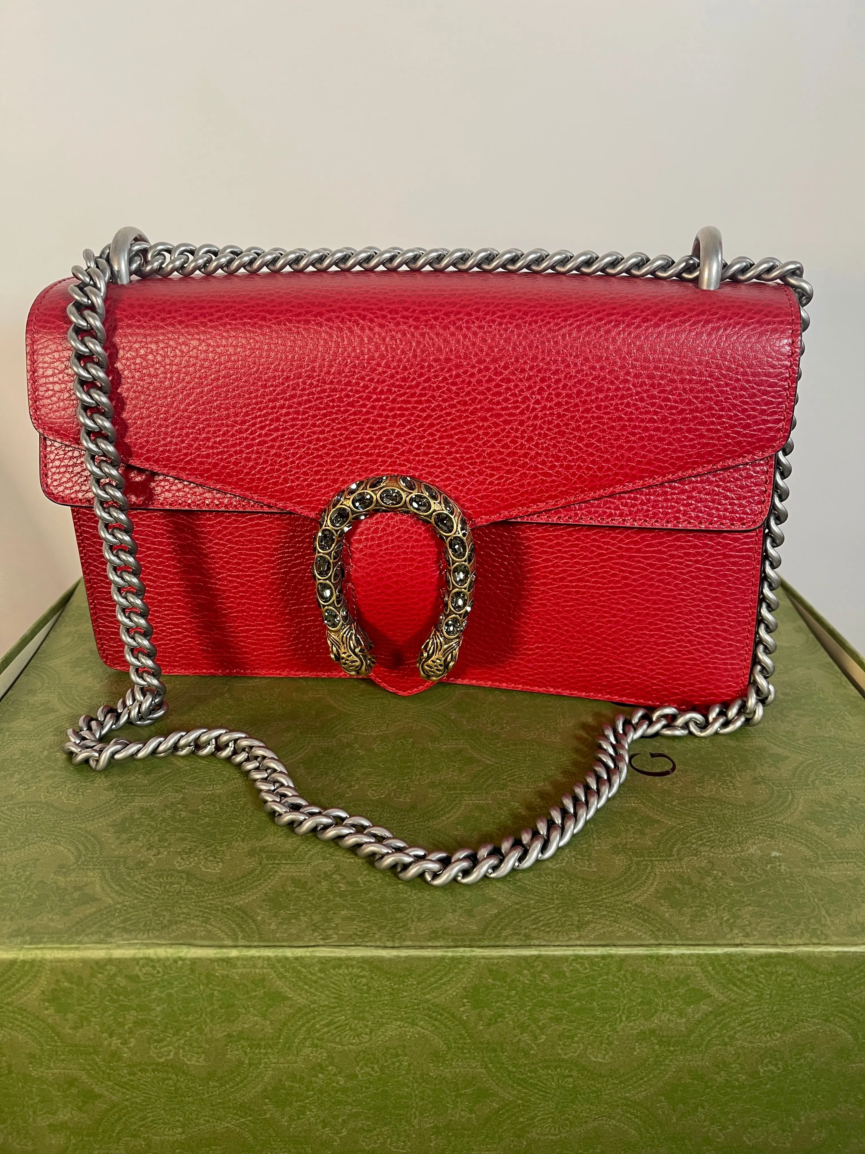 GUCCI Dionysus RED Purse/ Bag Jeweled Clasp Exc Cond. Box & SAKS Receipt