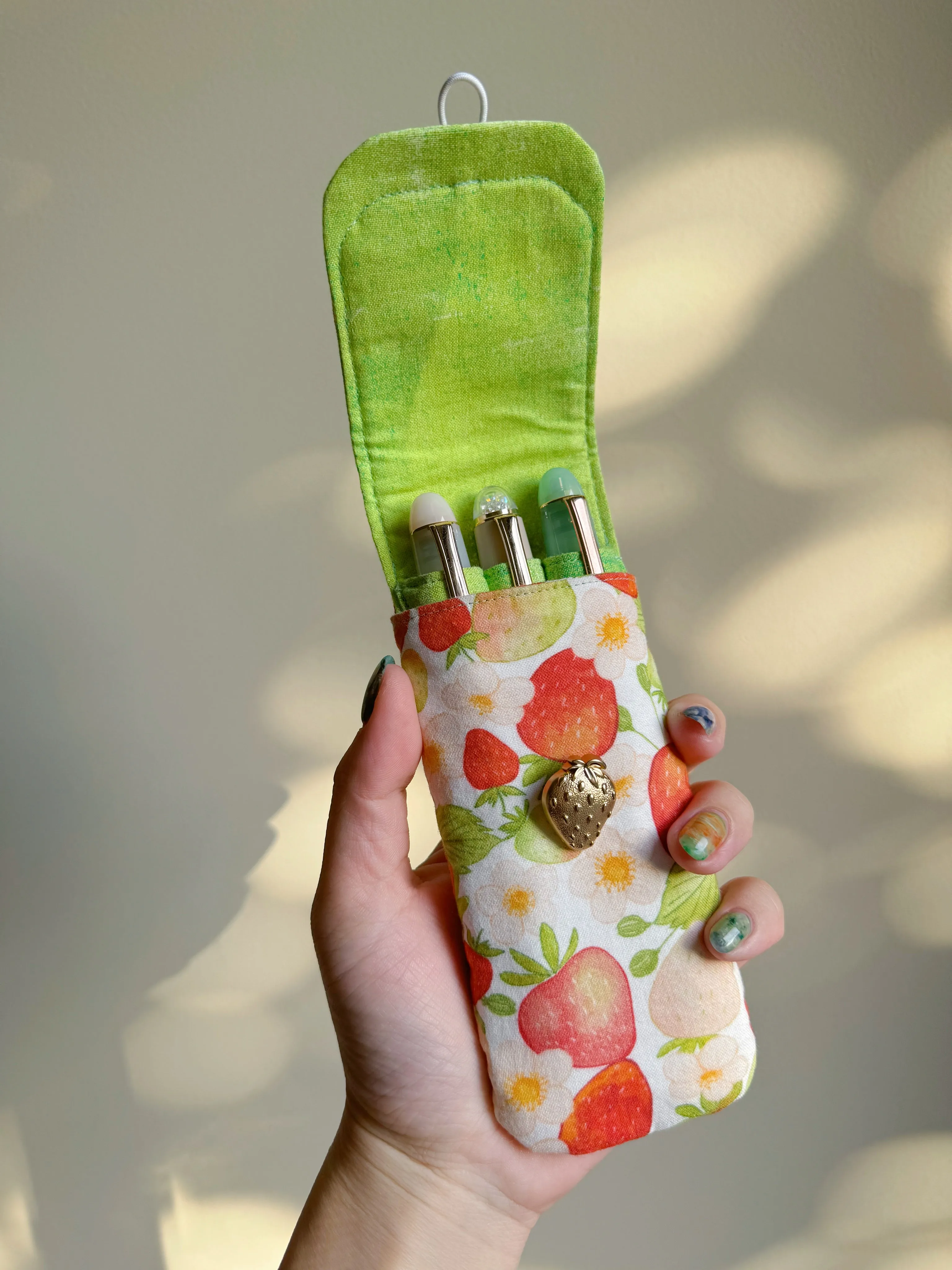 Handmade Strawberry x Lime 3 Slot Pen Case