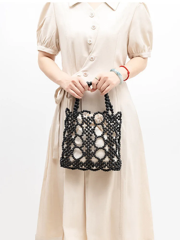 Handwoven Wooden Bead Tote Bag