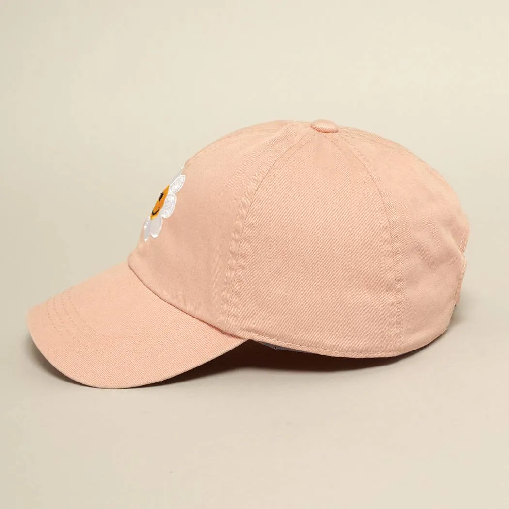 Happy Face Flower Embroidered Baseball Cap | Stuffology Boutique