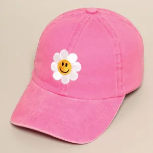 Happy Face Flower Embroidered Baseball Cap | Stuffology Boutique