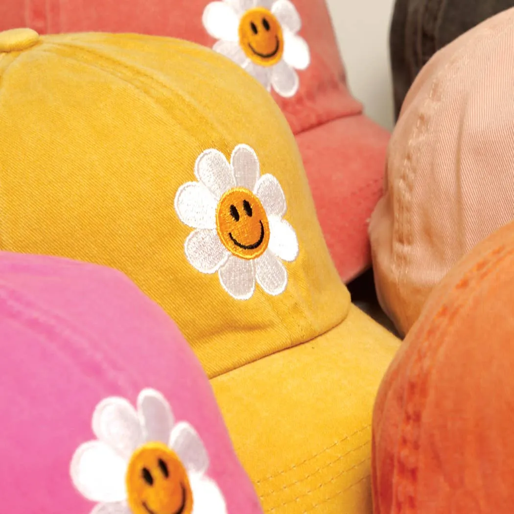 Happy Face Flower Embroidered Baseball Cap | Stuffology Boutique