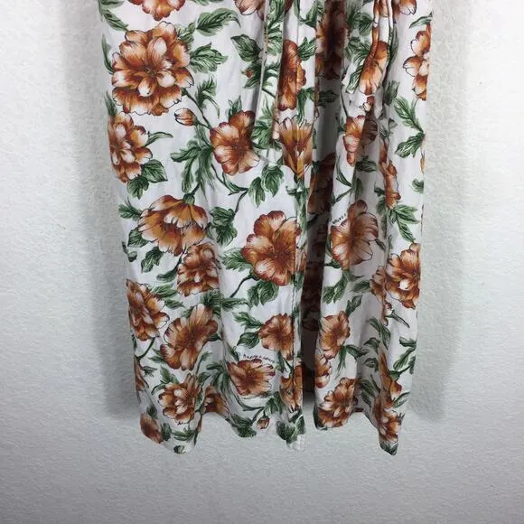 Happy X Nature Teagarden Floral Puff Sleeve Linen Wrap Midi Dress Small
