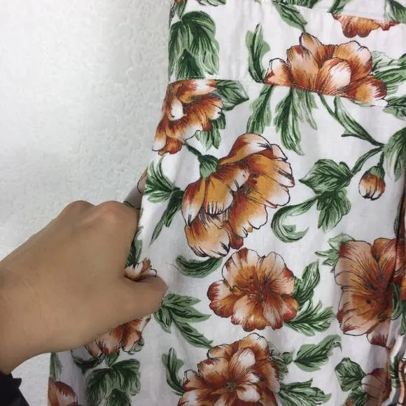 Happy X Nature Teagarden Floral Puff Sleeve Linen Wrap Midi Dress Small