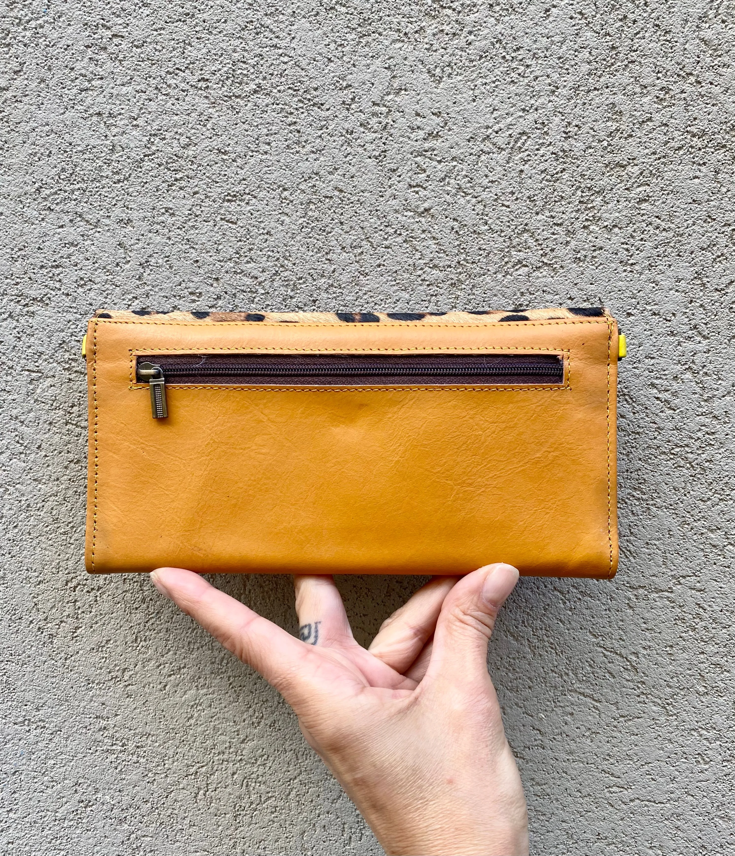 Harley Cowhide and Leather Crossbody Wallet Clutch - Apricot Tan, Leopard