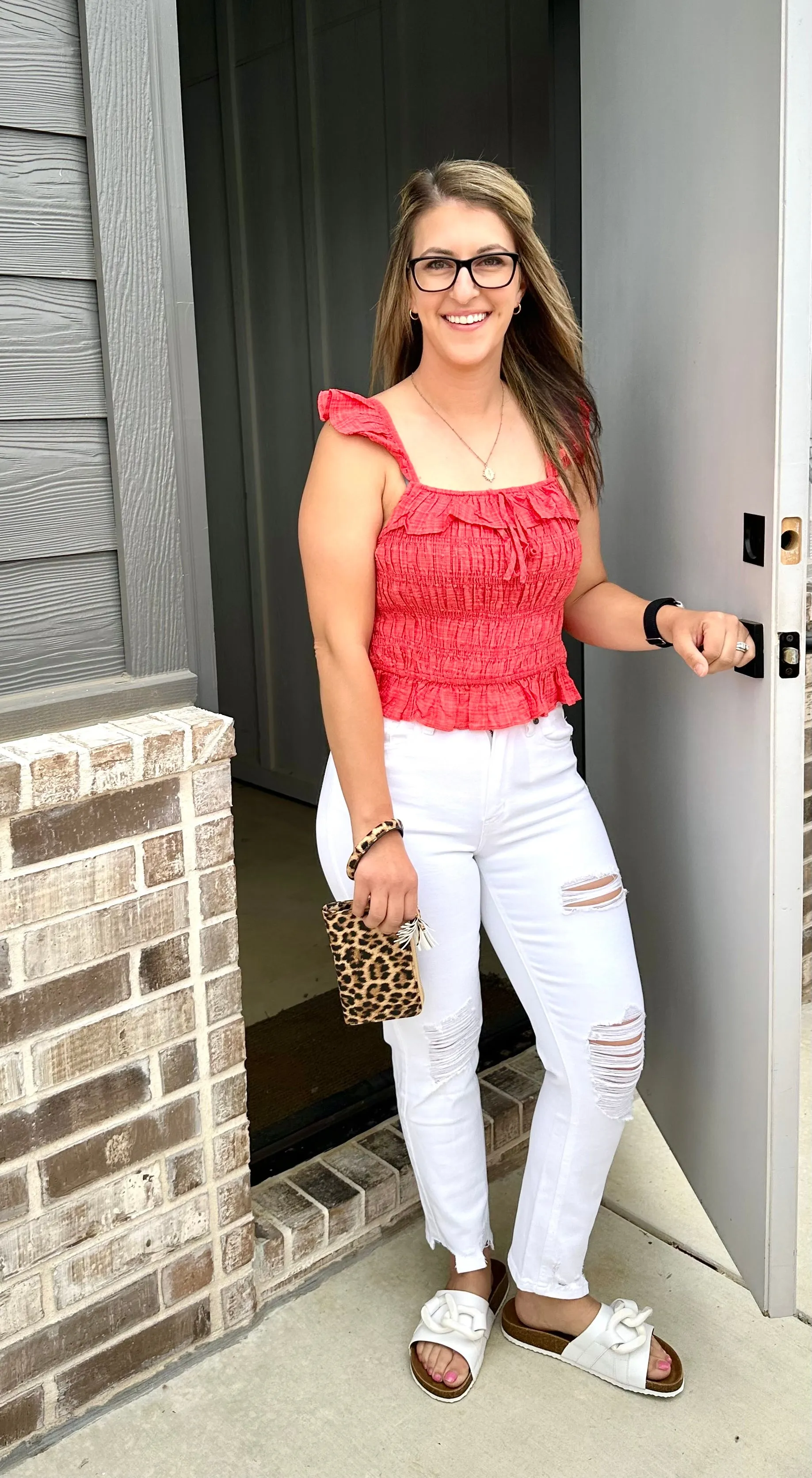 Hot Coral Smocked Top