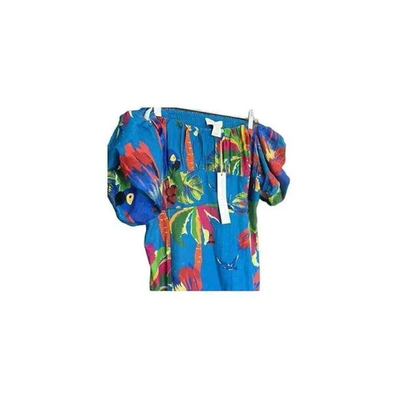 House of Harlow 1960 - Blue Tropical Print Linen A-line Maxi Dress Size Medium