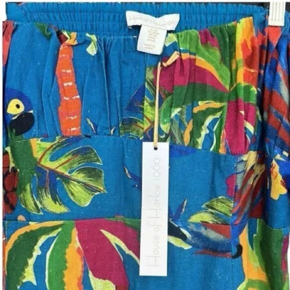 House of Harlow 1960 - Blue Tropical Print Linen A-line Maxi Dress Size Medium