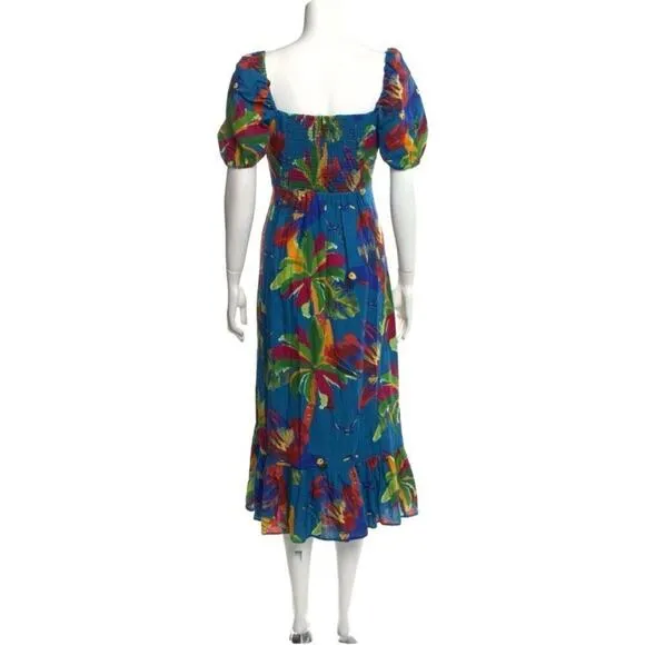 House of Harlow 1960 - Blue Tropical Print Linen A-line Maxi Dress Size Medium