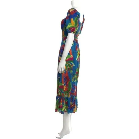 House of Harlow 1960 - Blue Tropical Print Linen A-line Maxi Dress Size Medium