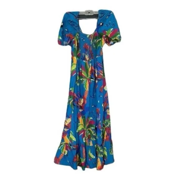 House of Harlow 1960 - Blue Tropical Print Linen A-line Maxi Dress Size Medium