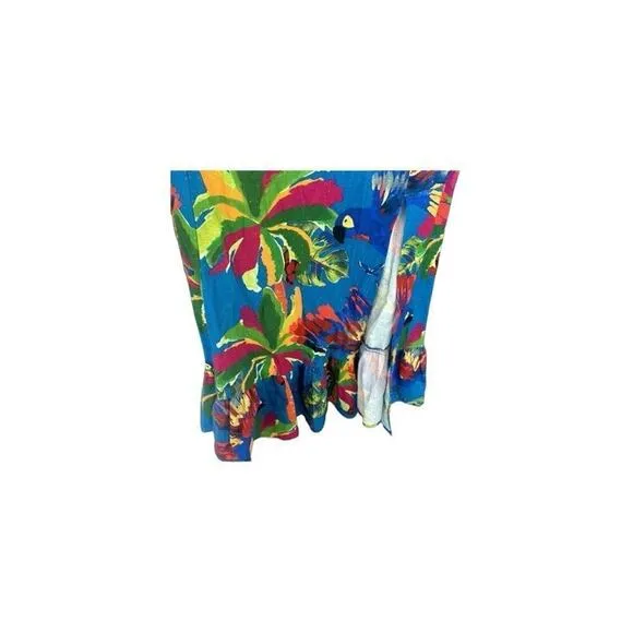 House of Harlow 1960 - Blue Tropical Print Linen A-line Maxi Dress Size Medium