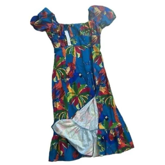 House of Harlow 1960 - Blue Tropical Print Linen A-line Maxi Dress Size Medium