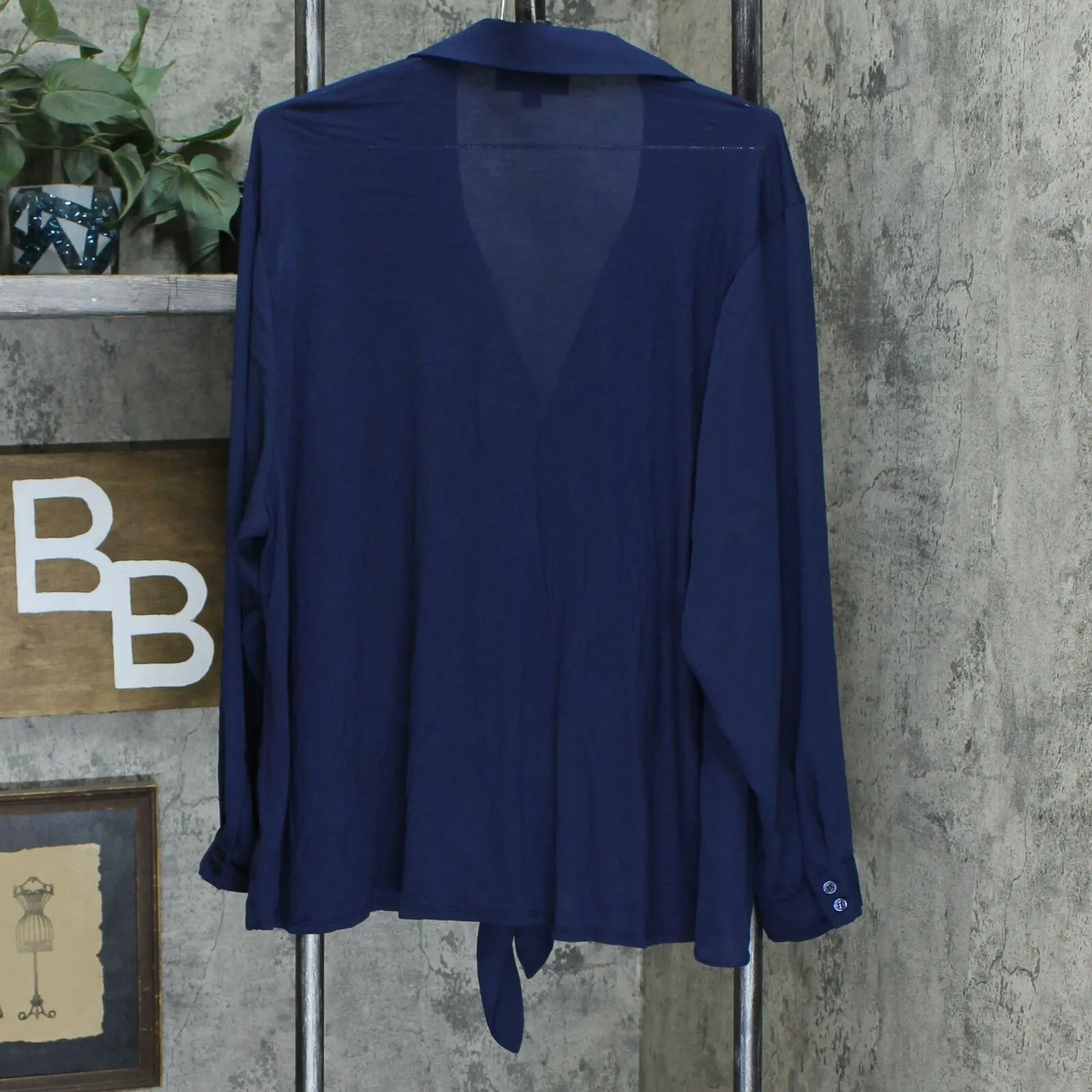 INC International Concepts Plus Size Tie Front Blouse Navy 3X