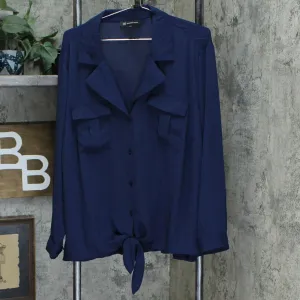 INC International Concepts Plus Size Tie Front Blouse Navy 3X
