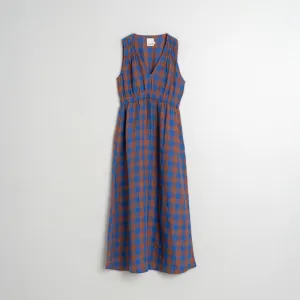 INDI & COLD Check Linen Dress in Klein Blue