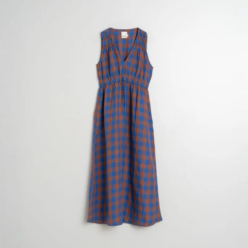 INDI & COLD Check Linen Dress in Klein Blue