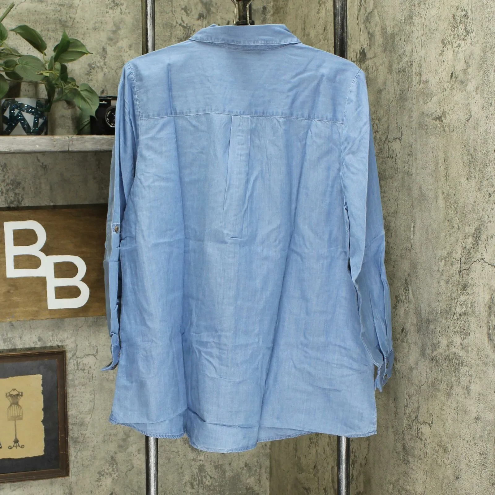 Isaac Mizrahi Live! Women's TRUE DENIM Roll Tab Button Front Shirt