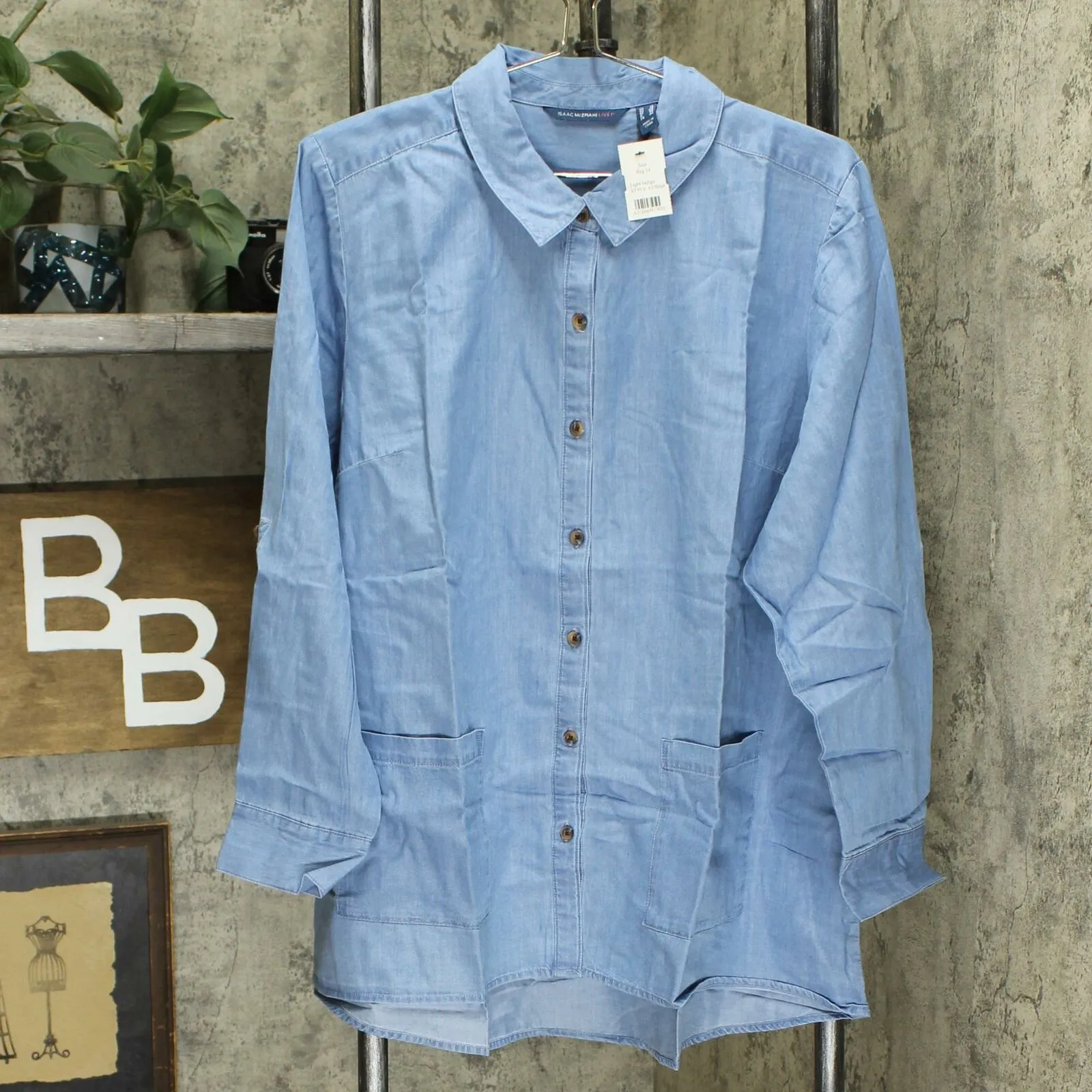 Isaac Mizrahi Live! Women's TRUE DENIM Roll Tab Button Front Shirt