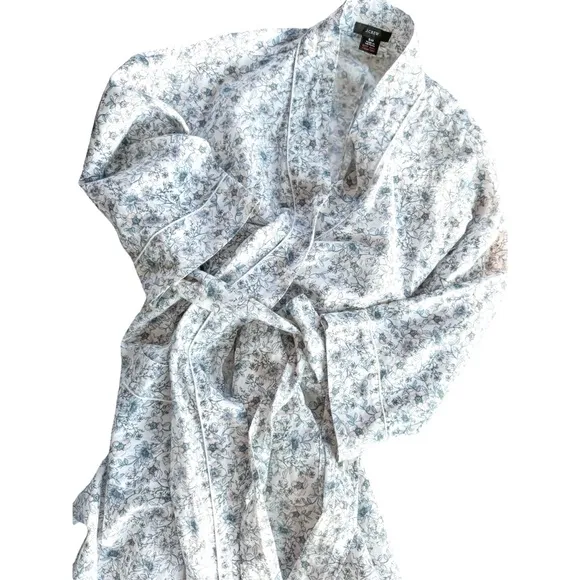J Crew Linen Cotton Blend Floral Vines Robe, Size Small