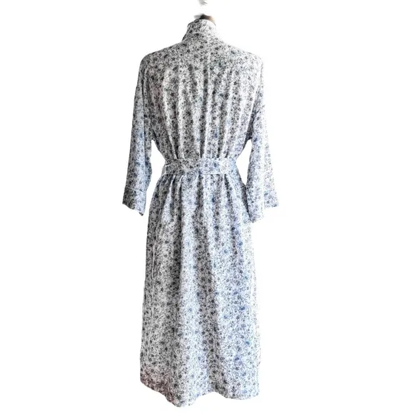 J Crew Linen Cotton Blend Floral Vines Robe, Size Small
