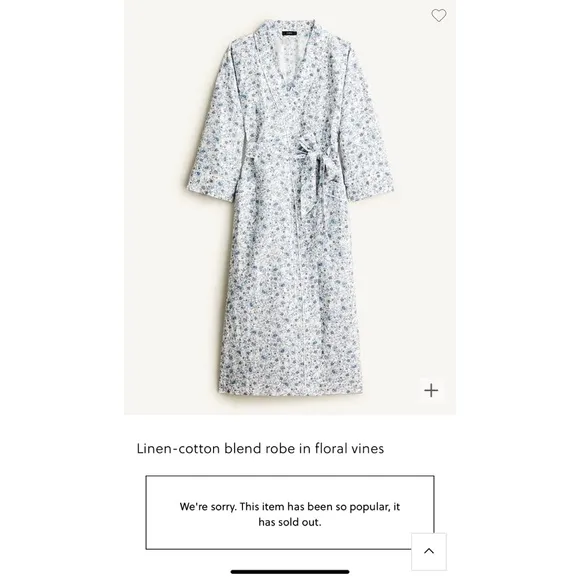 J Crew Linen Cotton Blend Floral Vines Robe, Size Small