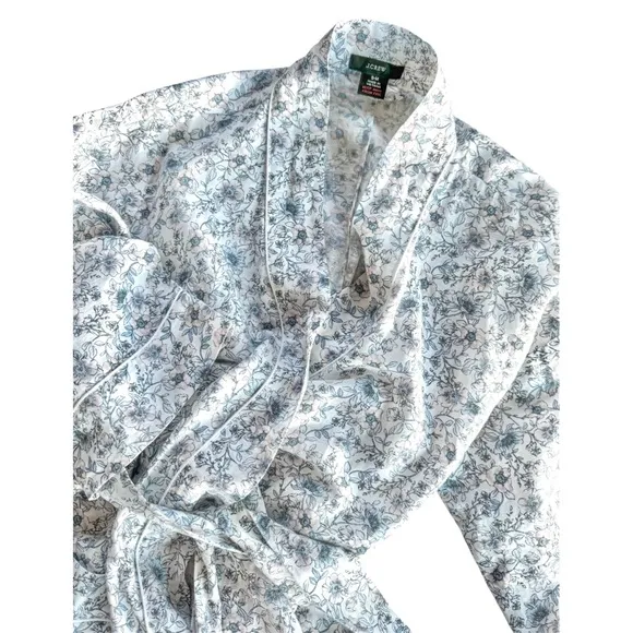 J Crew Linen Cotton Blend Floral Vines Robe, Size Small
