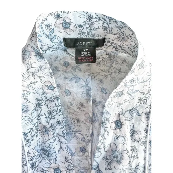 J Crew Linen Cotton Blend Floral Vines Robe, Size Small