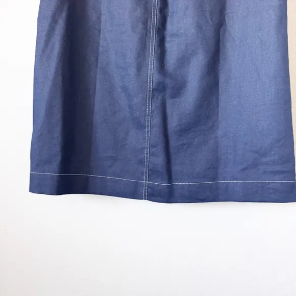 J. Crew Navy Stretch Linen Button Front Skirt