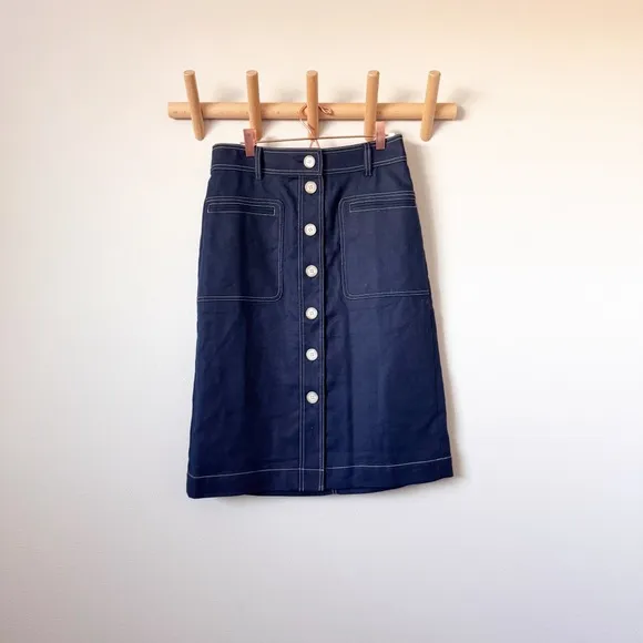 J. Crew Navy Stretch Linen Button Front Skirt