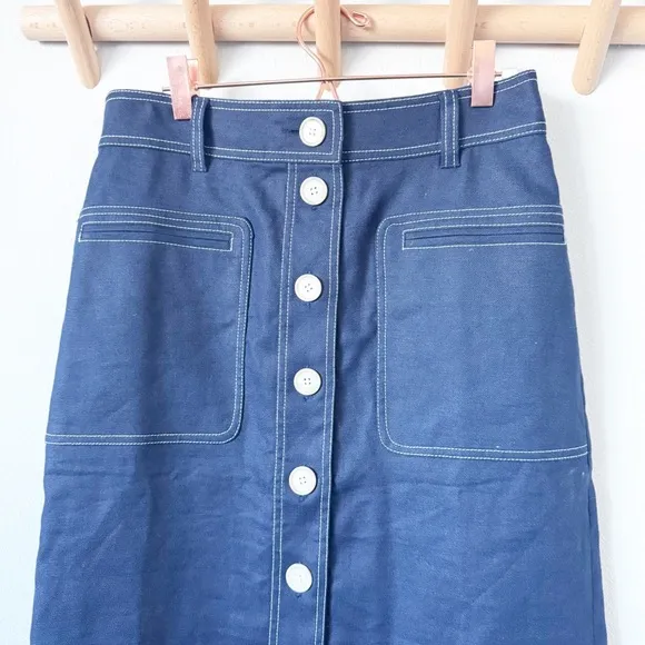J. Crew Navy Stretch Linen Button Front Skirt