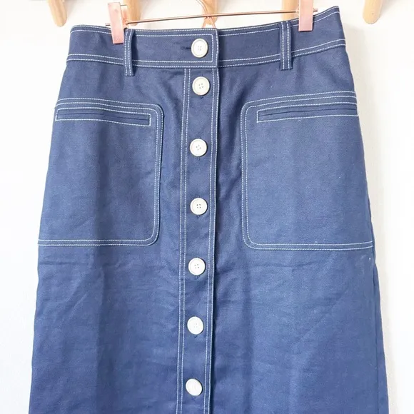 J. Crew Navy Stretch Linen Button Front Skirt