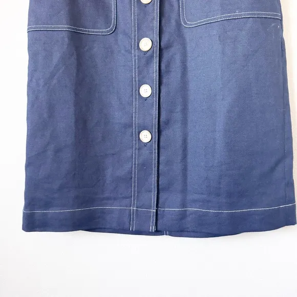 J. Crew Navy Stretch Linen Button Front Skirt