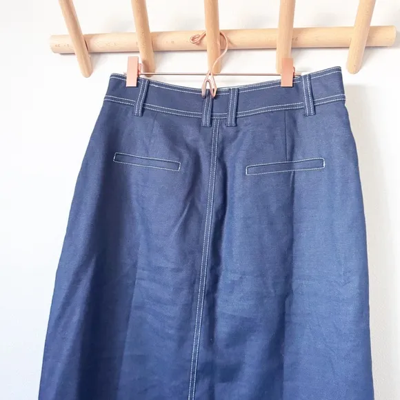J. Crew Navy Stretch Linen Button Front Skirt