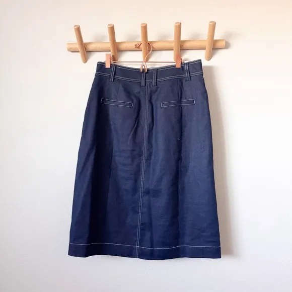 J. Crew Navy Stretch Linen Button Front Skirt
