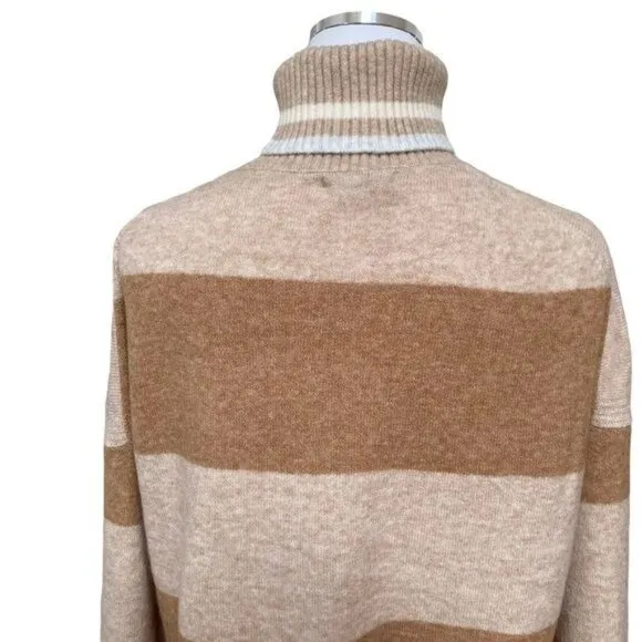 J. Crew Striped Turtleneck Sweater Supersoft Yarn Heather Linen Camel NWT