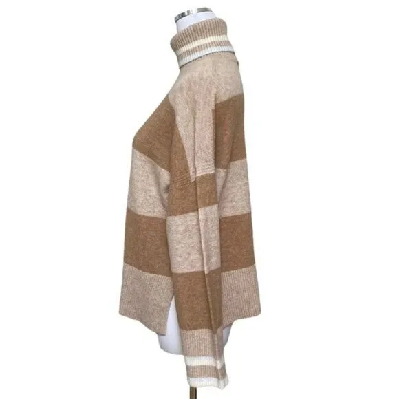 J. Crew Striped Turtleneck Sweater Supersoft Yarn Heather Linen Camel NWT