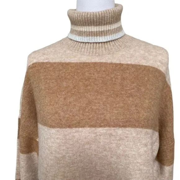 J. Crew Striped Turtleneck Sweater Supersoft Yarn Heather Linen Camel NWT