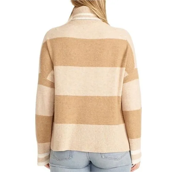 J. Crew Striped Turtleneck Sweater Supersoft Yarn Heather Linen Camel NWT