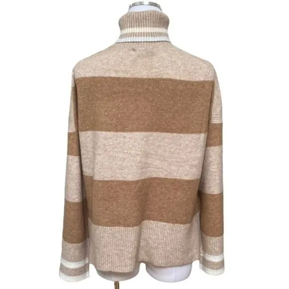 J. Crew Striped Turtleneck Sweater Supersoft Yarn Heather Linen Camel NWT