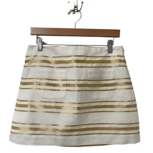 J. Crew White &amp; Foil Metallic Gold Linen-Cotton Stripe Mini Skirt Size 6