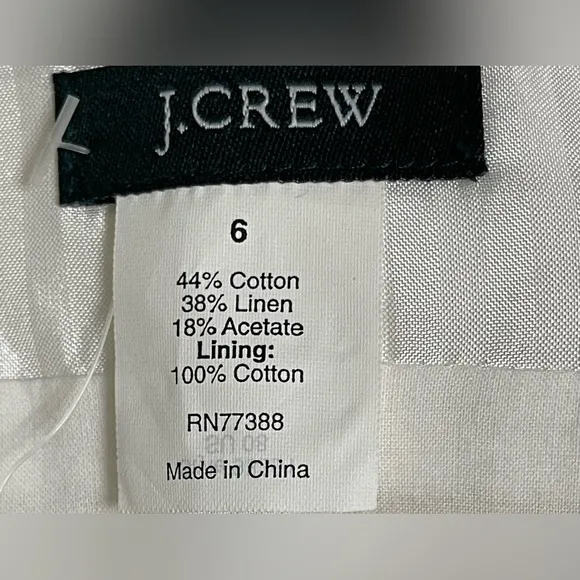 J. Crew White &amp; Foil Metallic Gold Linen-Cotton Stripe Mini Skirt Size 6
