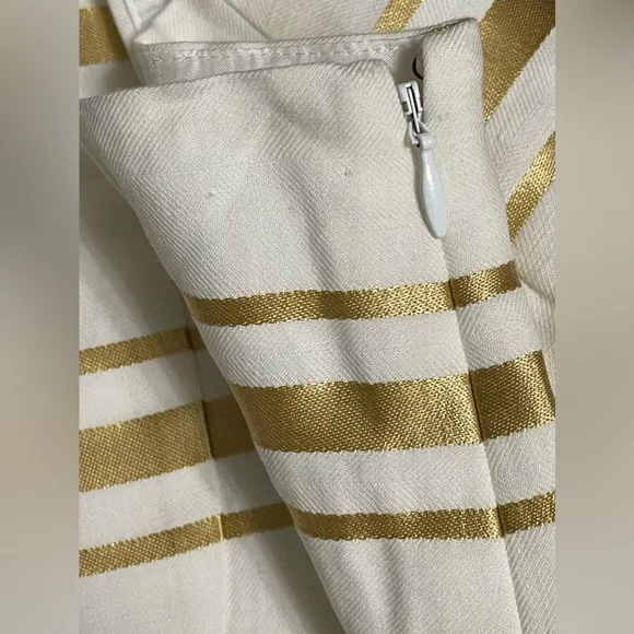 J. Crew White &amp; Foil Metallic Gold Linen-Cotton Stripe Mini Skirt Size 6