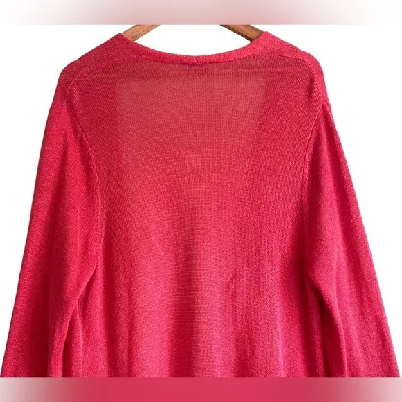 J. JILL Linen Blend Open Front Lightweight Boho Red Long Knit Duster Cardigan XL
